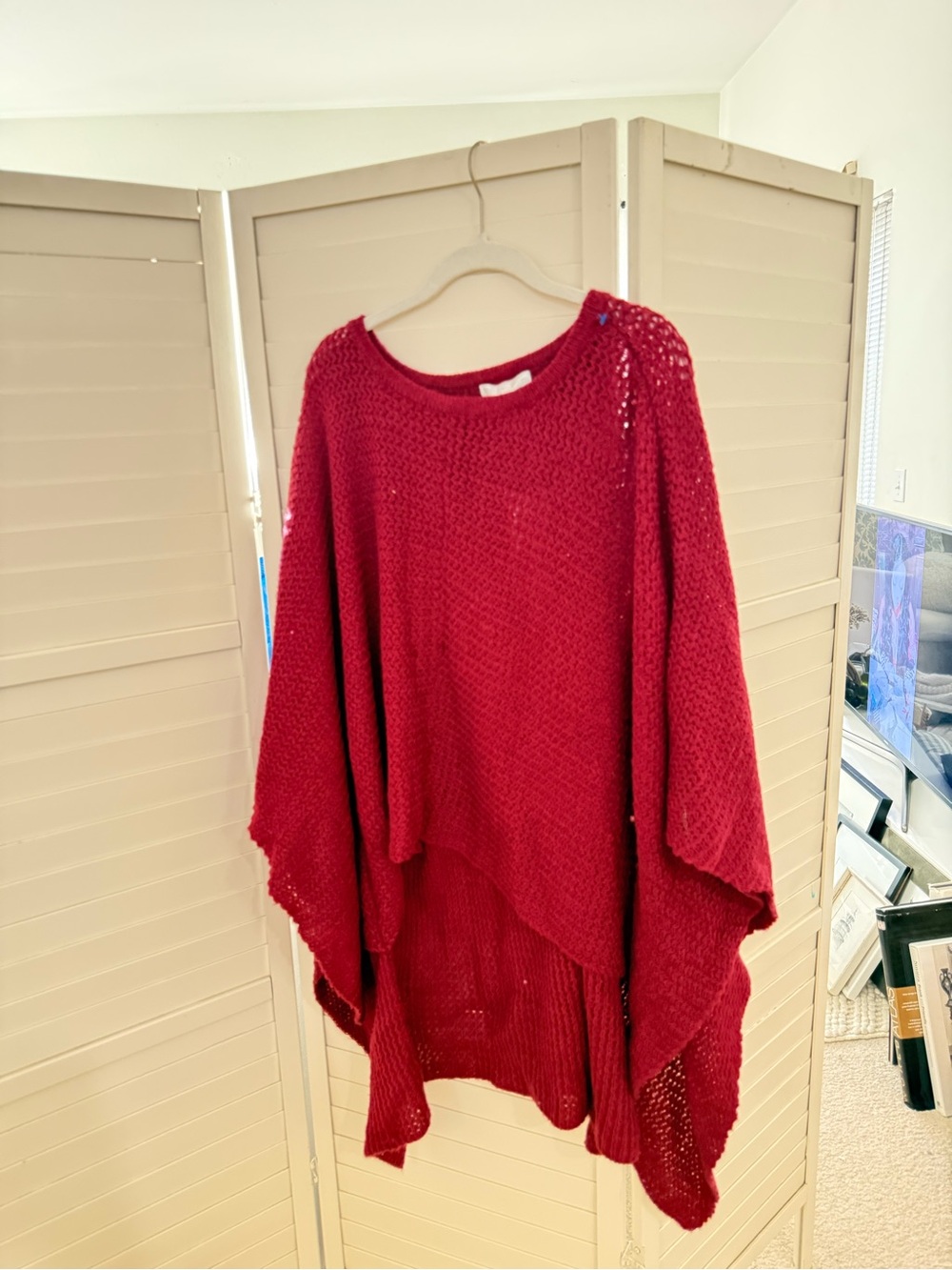 New NWT Design History Red Knit Women's Sweater Poncho one size